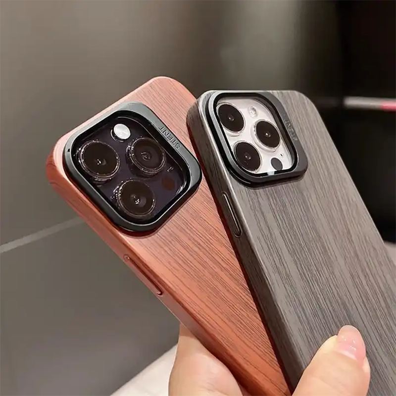 Wooden Finish Textured Case Camera Stent with Kickstand