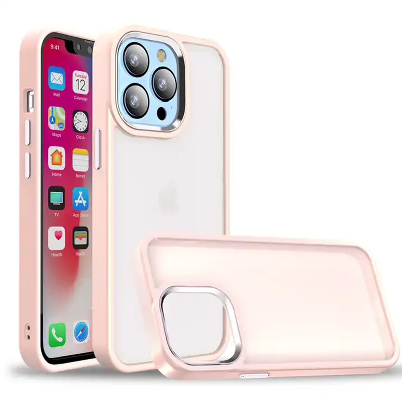 Smoky Elegance Protective Case with Metal Camera Ring for iPhone 14 Series