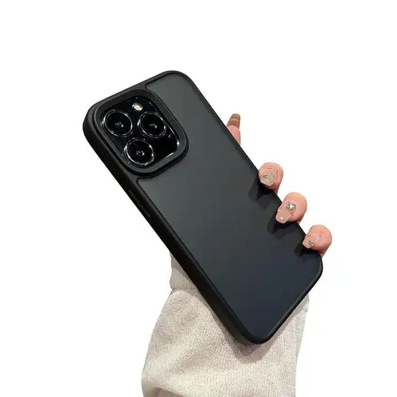 Smoky Elegance Protective Case with Metal Camera Ring for iPhone 14 Series