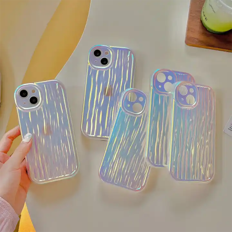 Glossy Gradient Color Laser 3D Stripes Soft TPU Phone Case