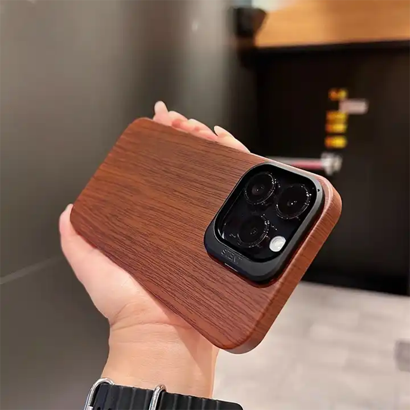 Wooden Finish Textured Case Camera Stent with Kickstand
