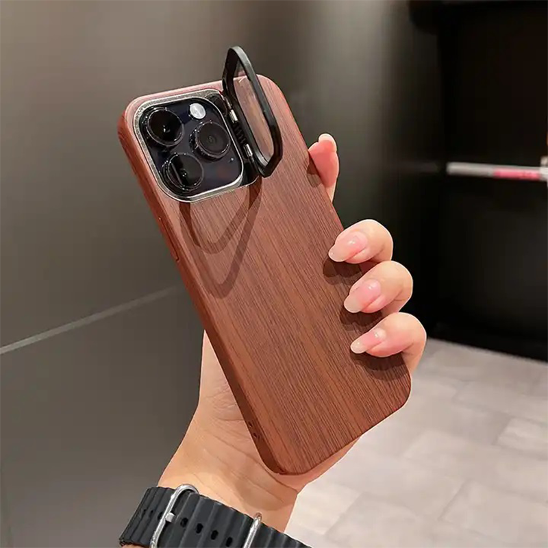 Wooden Finish Textured Case Camera Stent with Kickstand