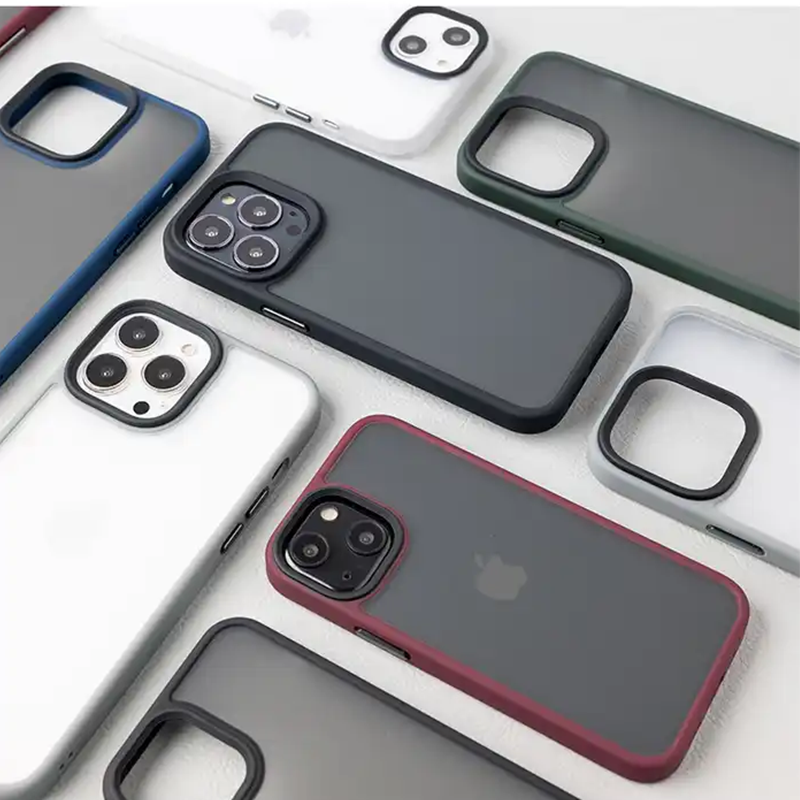 Smoky Elegance Protective Case with Metal Camera Ring for iPhone 14 Series