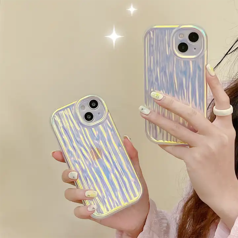 Glossy Gradient Color Laser 3D Stripes Soft TPU Phone Case