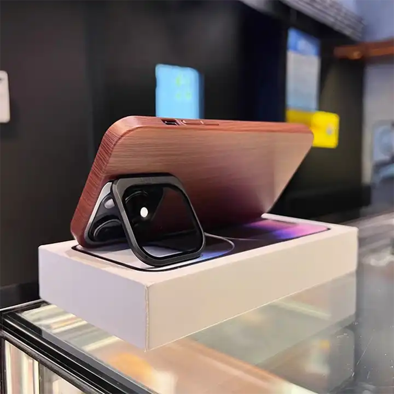 Wooden Finish Textured Case Camera Stent with Kickstand