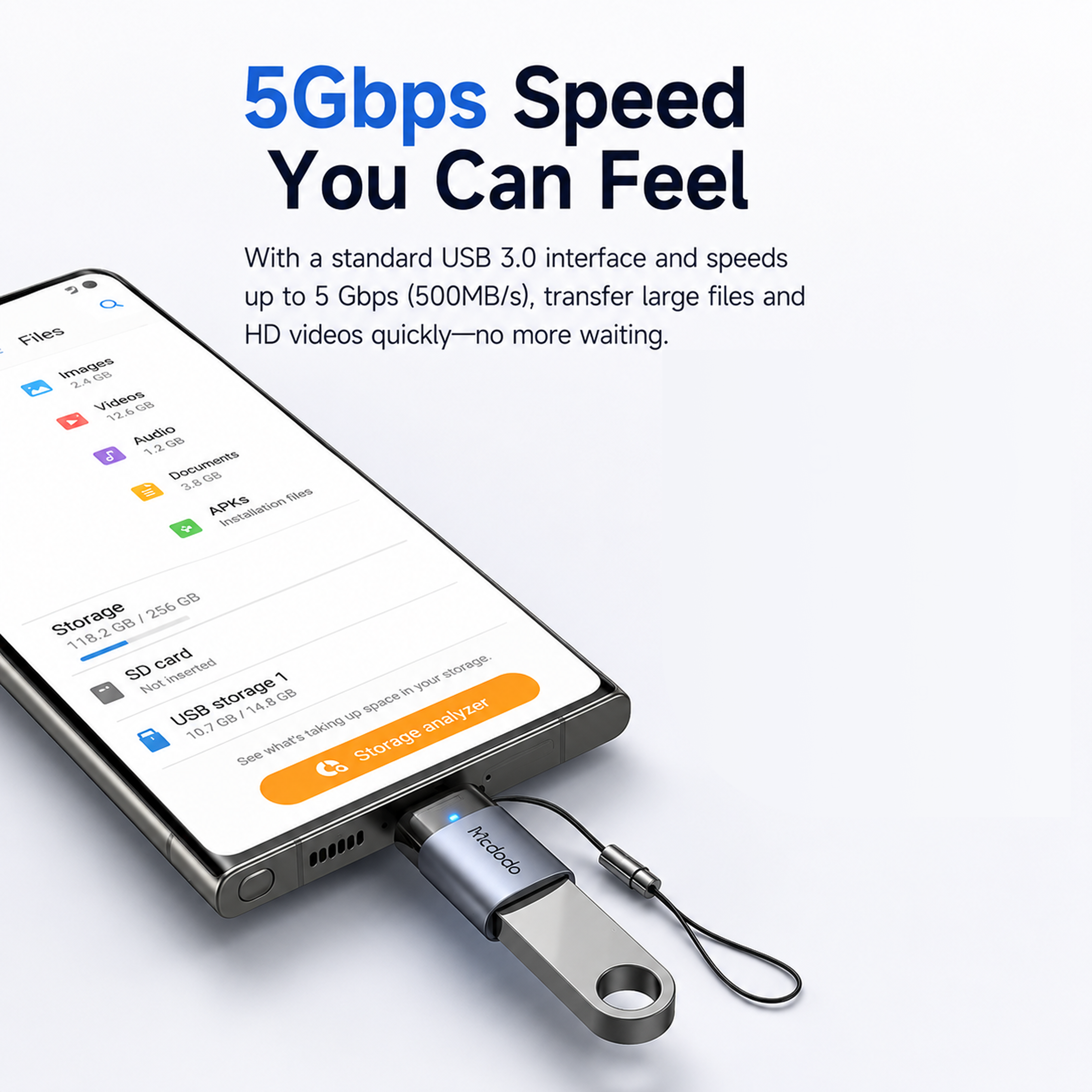 Mcdodo USB-A 3.0 to USB-C Transfer Adapter
with Indicator Lights and Lanyard