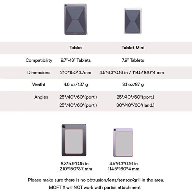 MOFT Adhesive Invisible Slim Tablet Stand, Most Adjustable, Compatible with Tablets From- "7.9 - 12.9"