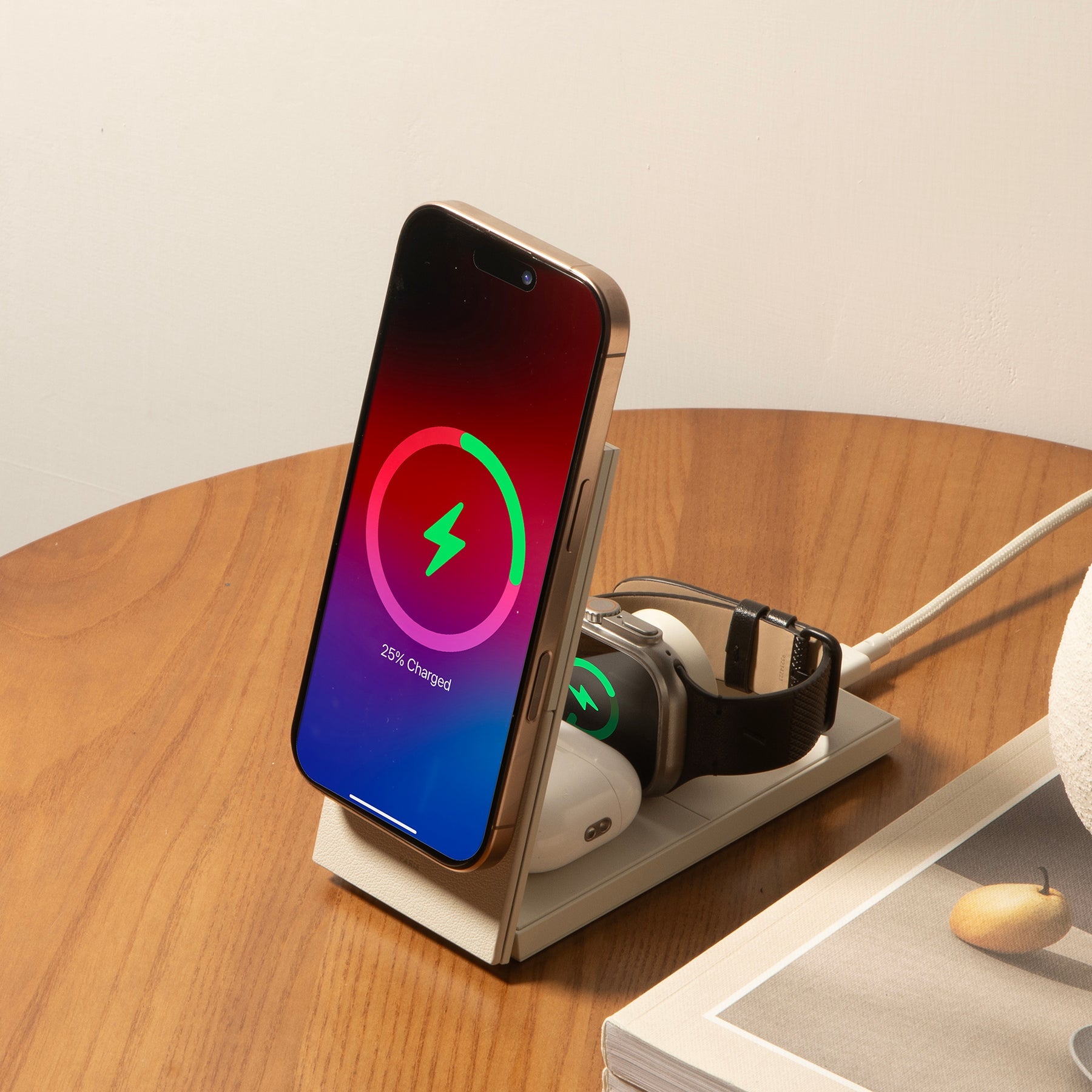 Native union Rise 3-in-1 Magnetic Wireless Charger The space-saving Qi2 charging stand for your iPhone, AirPods & Apple Watch