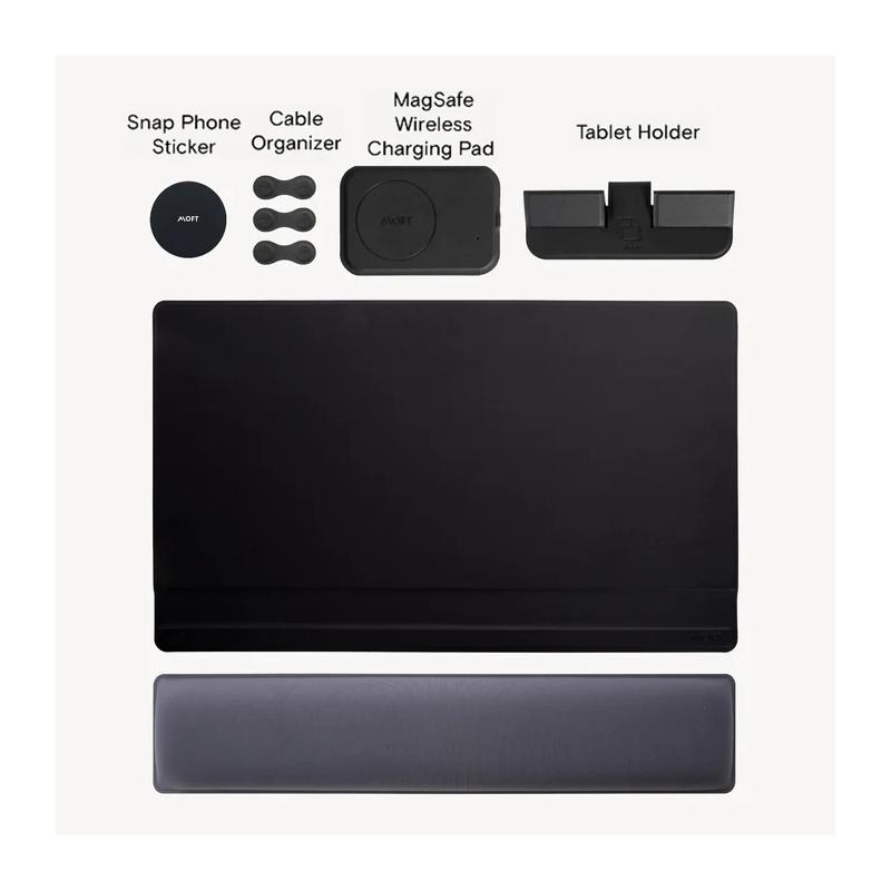 MOFT Smart Desk - Desk Mat with Wrist Rest + Magsafe Wireless Charger and Magsafe Sticker + Memo and Book Holder + Cable Organiser + Tablet Holder