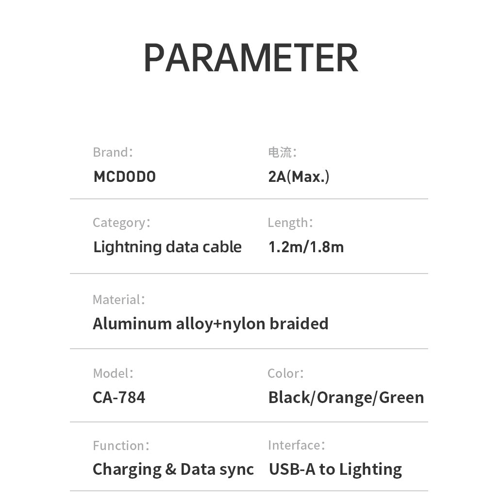 Mcdodo Lightning Data Cable with Switching LED 1.2m