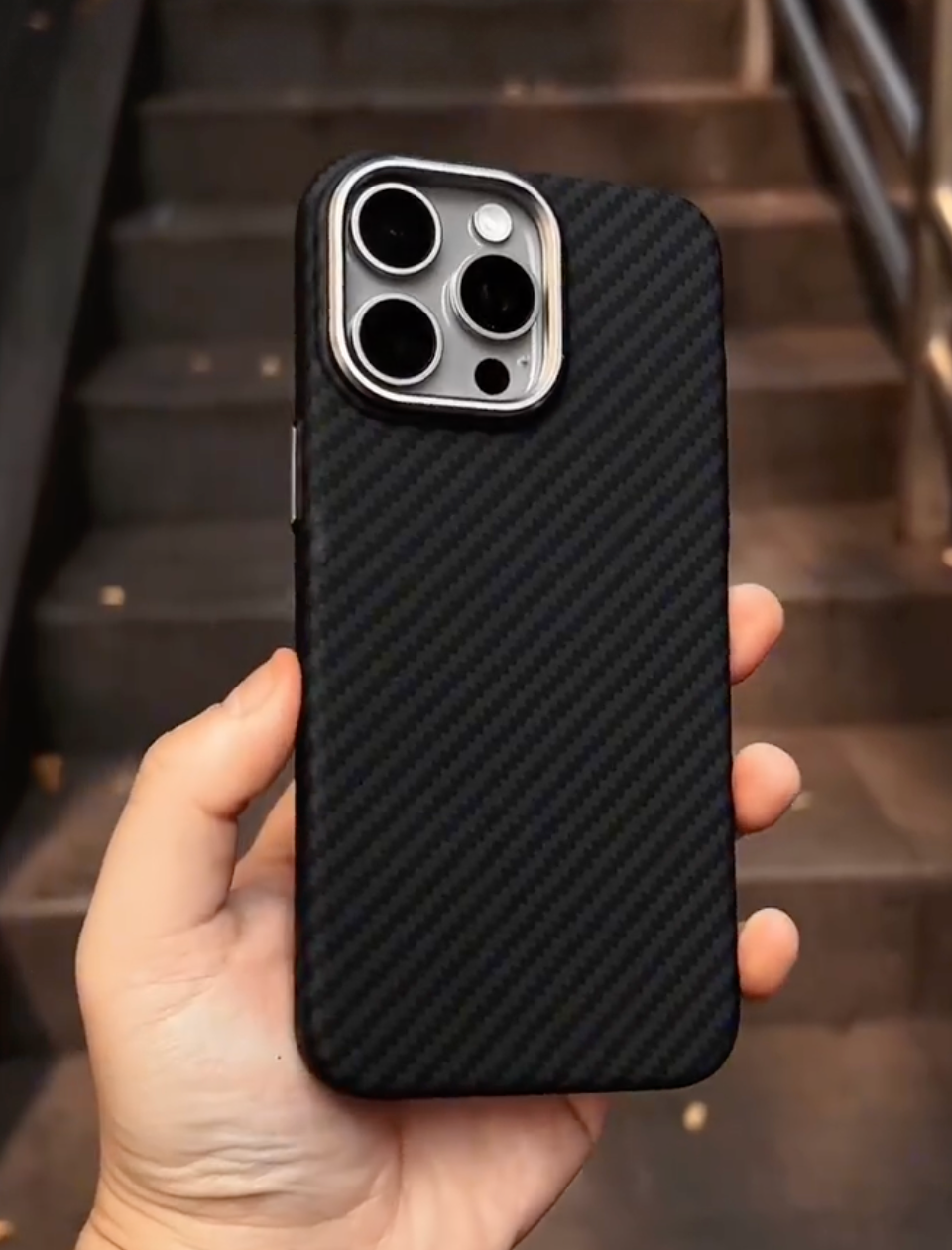 Thin Carbon Fiber Texture finish Metal side With Magsafe Case For iPhone 15 Pro