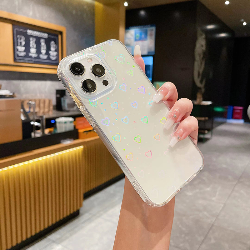 Holographic Transparent Rainbow Gradient Laser Hearts Cases