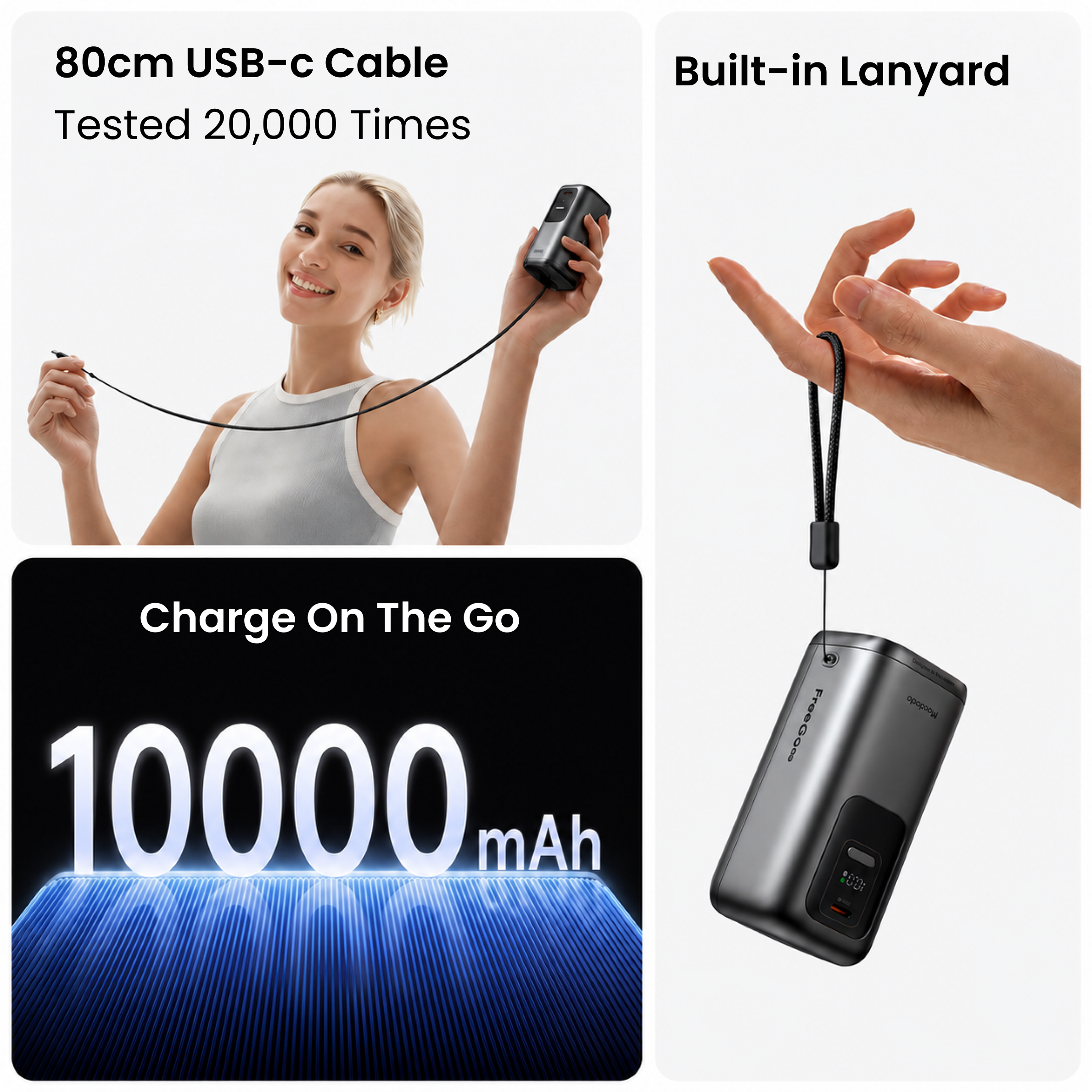 Mcdodo 45W 3-in-1 LED Display 10000 Mah Power Bank with built in International Charger & Retractable Cable
