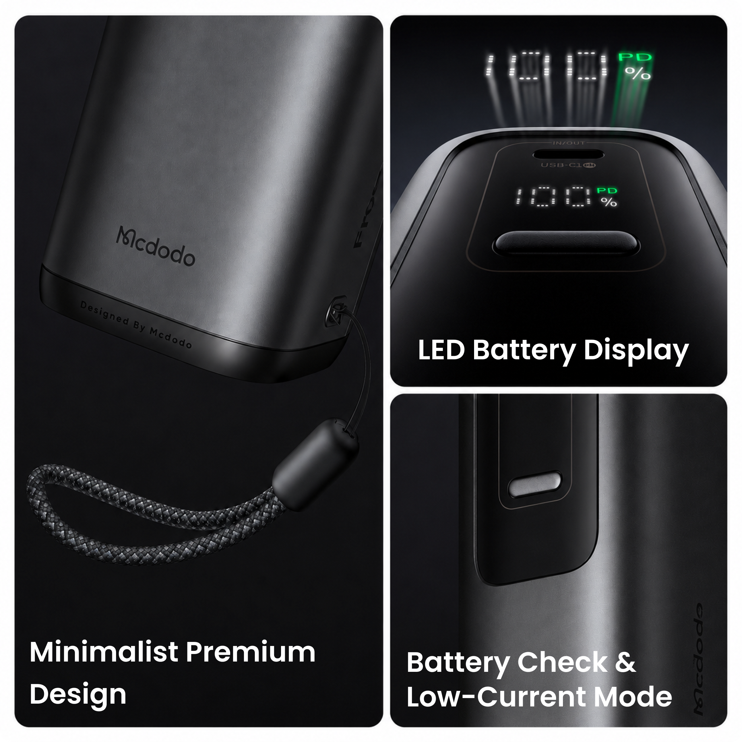 Mcdodo 45W 3-in-1 LED Display 10000 Mah Power Bank with built in International Charger & Retractable Cable