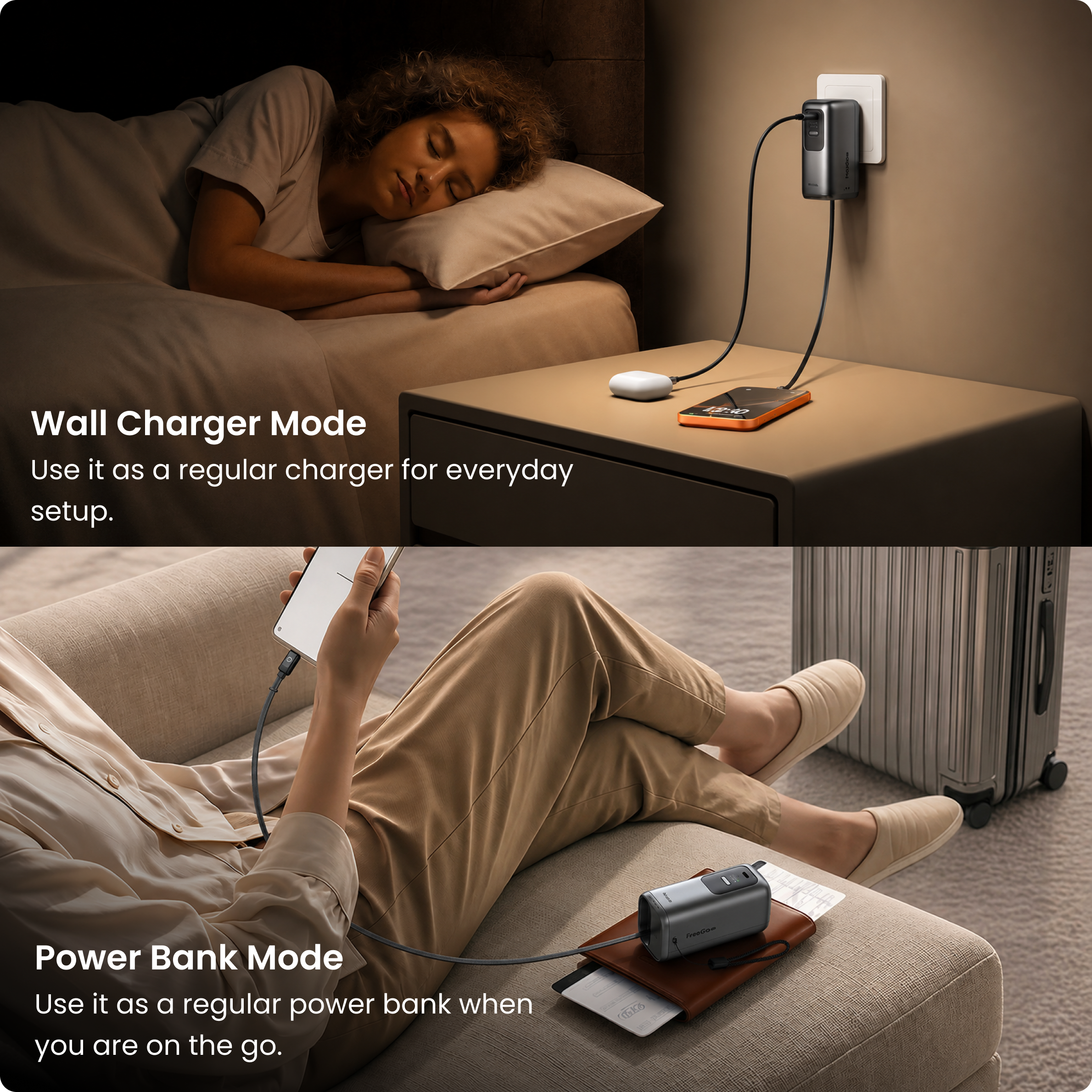 Mcdodo 45W 3-in-1 LED Display 10000 Mah Power Bank with built in International Charger & Retractable Cable