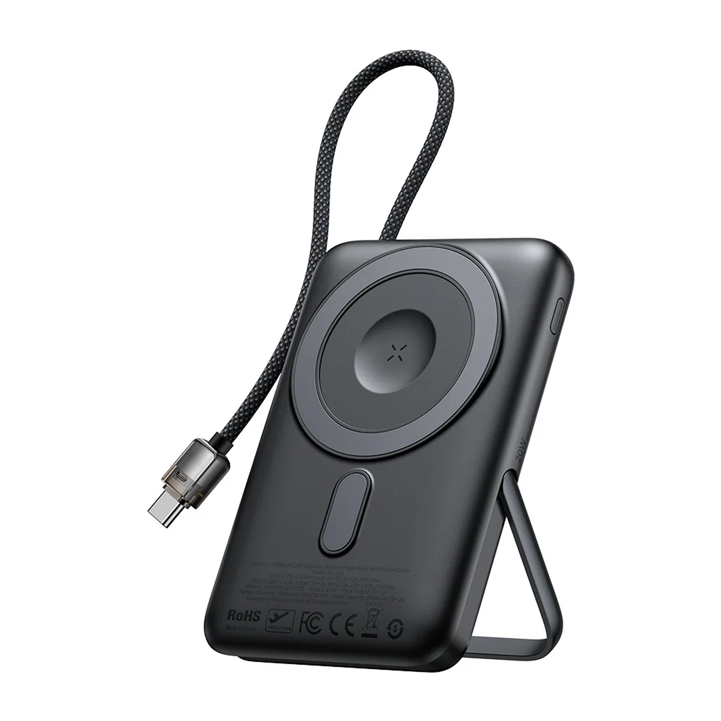 Mcdodo Dual-Zone Magnetic Power Bank with Built-in Cable & Stand 10000mAh 20W Black