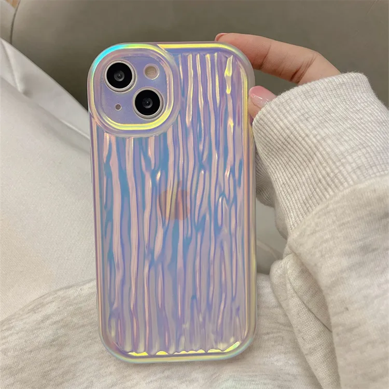 Glossy Gradient Color Laser 3D Stripes Soft TPU Phone Case