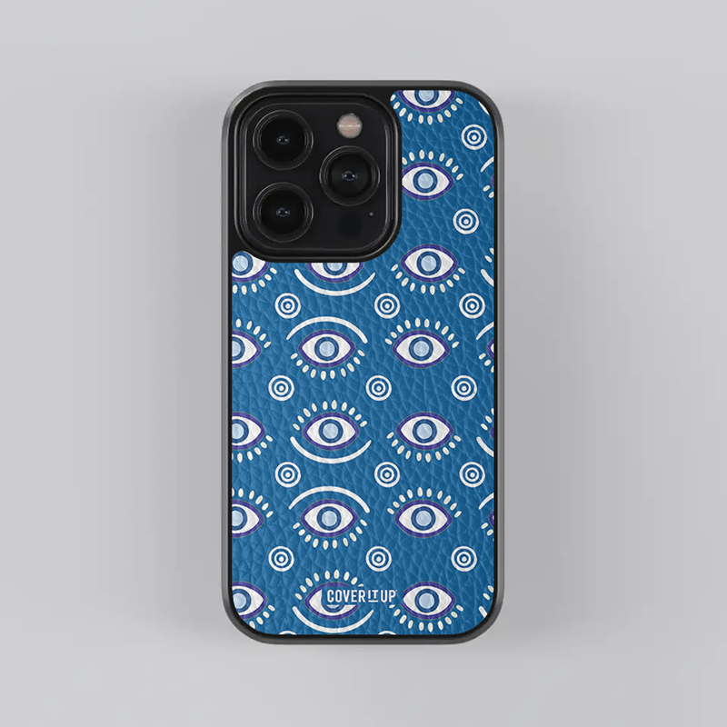Evil Eye Pattern Blue Leather Case
