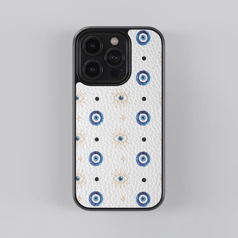 Evil Eye Blue Circle and Open Eye Pattern Leather Case