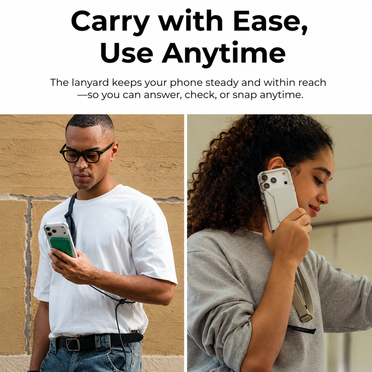 MOFT Phone Lanyard Crossbody with 2 Tabs, Adjustable Phone Strap with Premium Metal Buckles, Skin-Friendly Universal Lanyard, Compatible with Most Smartphones
