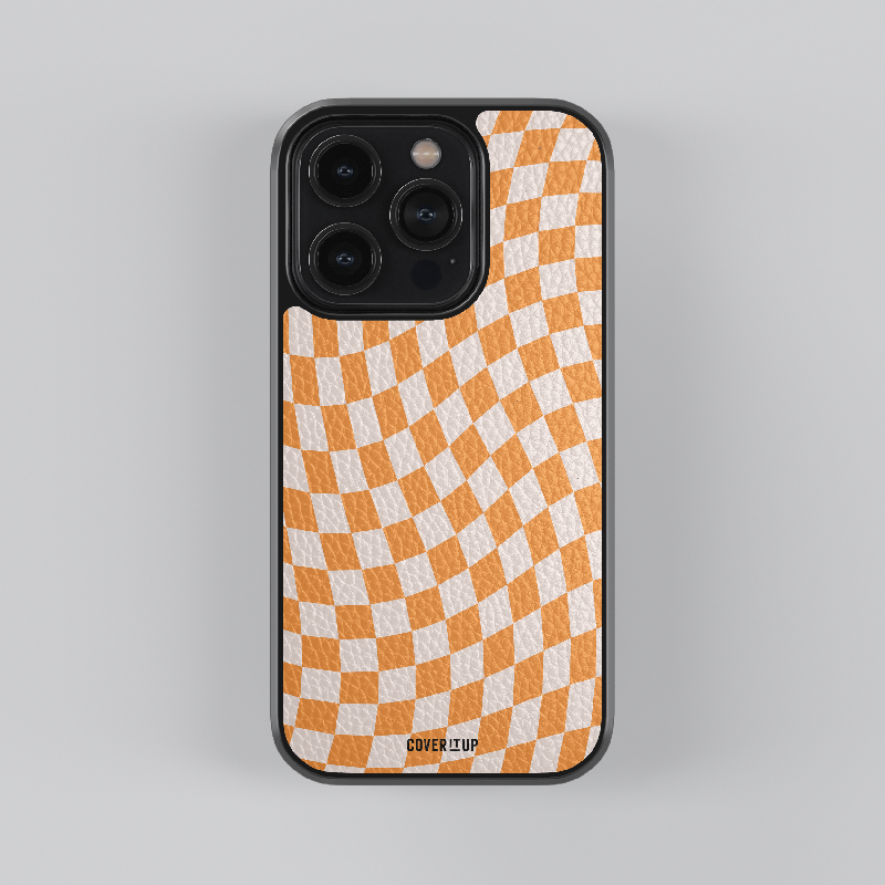 Orange Checkered Leather Case