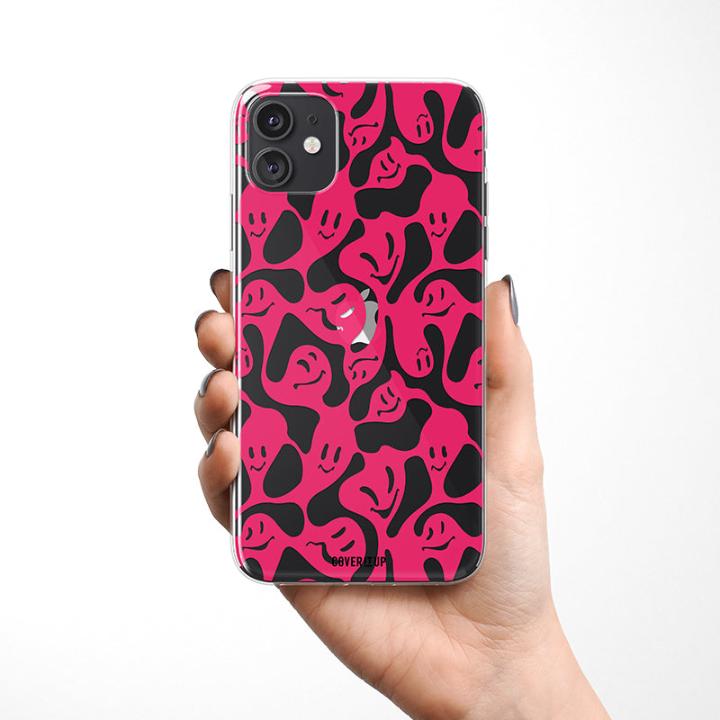 Distorted Pink smiley Clear Silicone Case