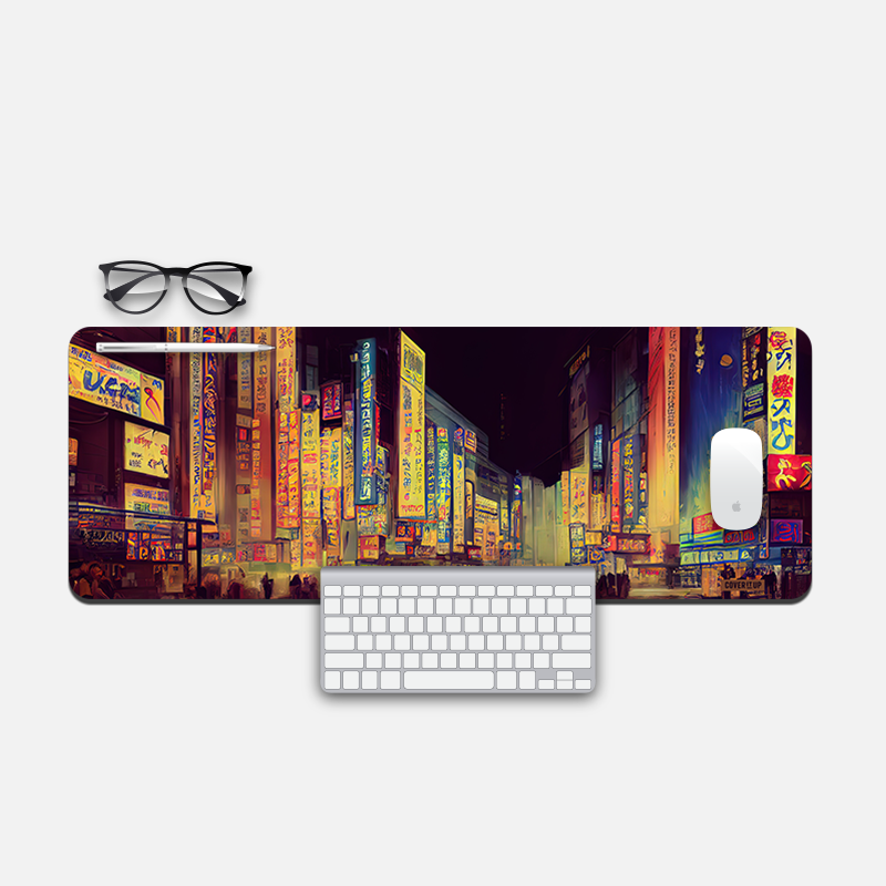 Japanese Night Market Desk Mat and Gaming Mouse Pad