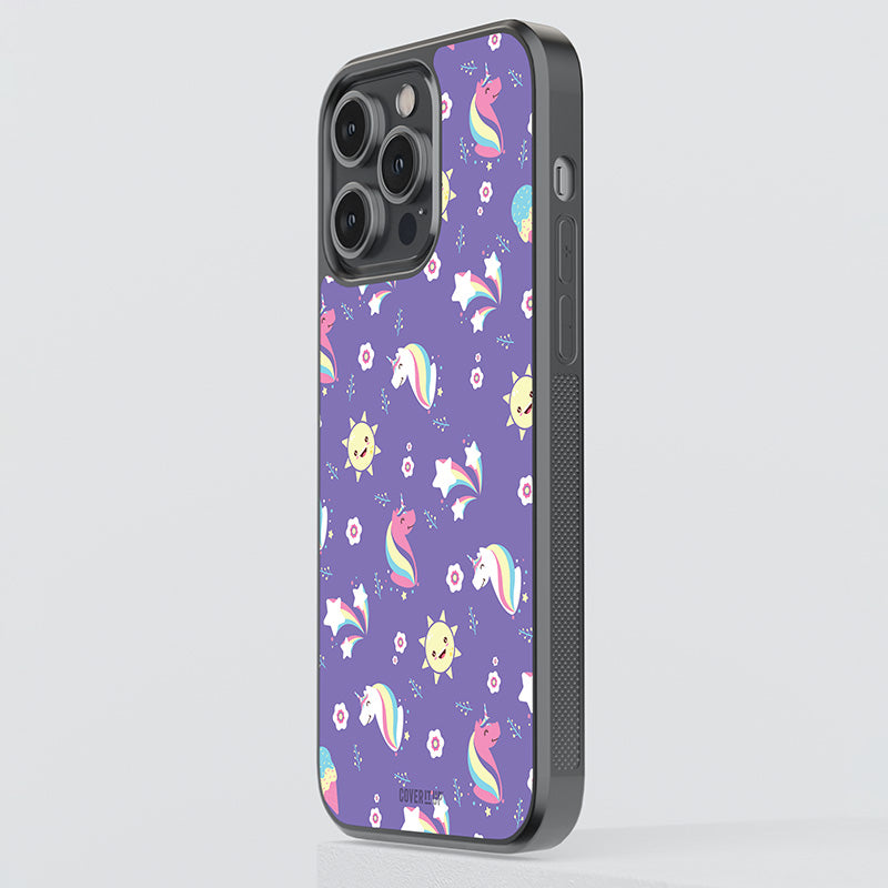 Purple Unicorn Pattern Glass Case