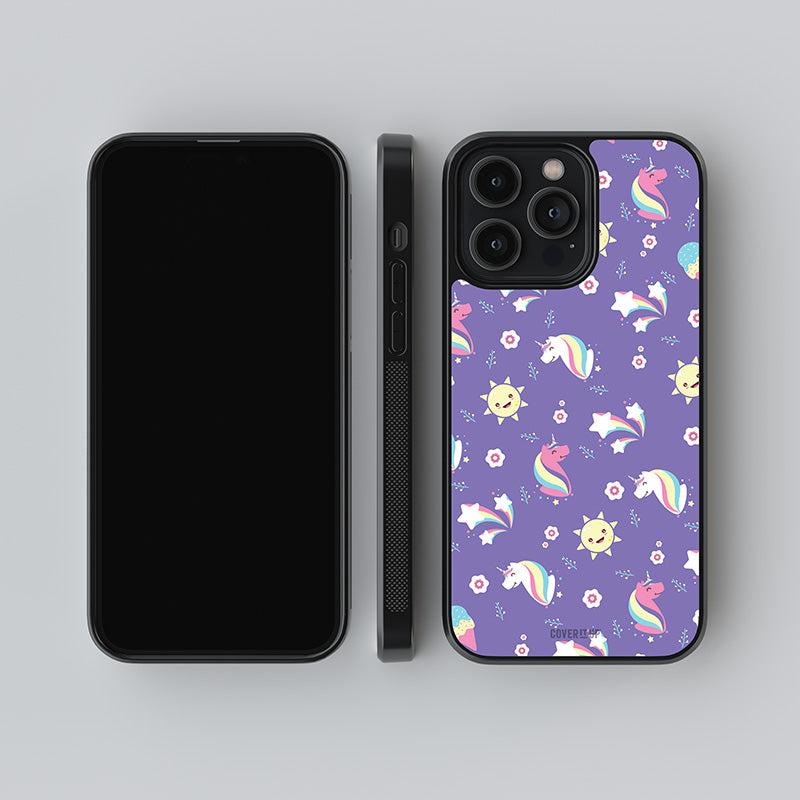 Purple Unicorn Pattern Glass Case
