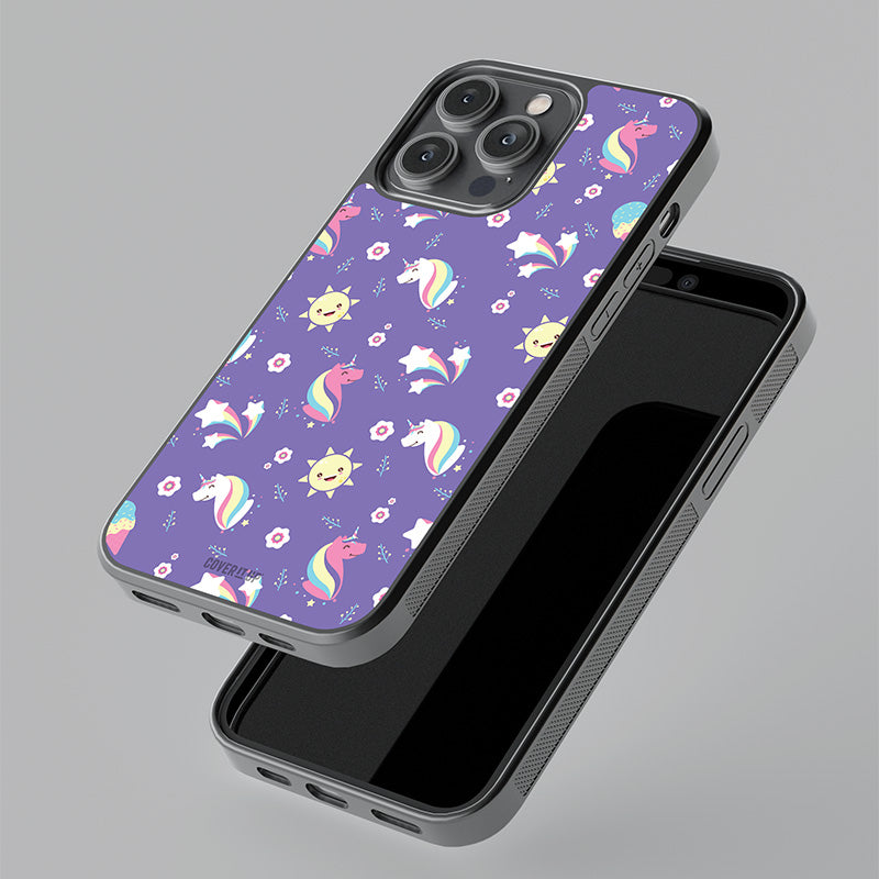 Purple Unicorn Pattern Glass Case
