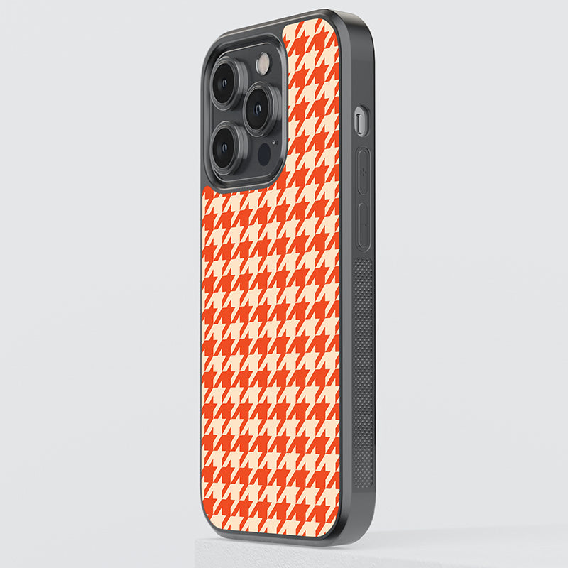 Orange Hounds Tooth Pattern Glass Case