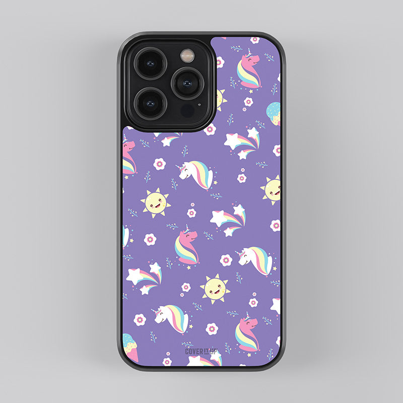 Purple Unicorn Pattern Glass Case