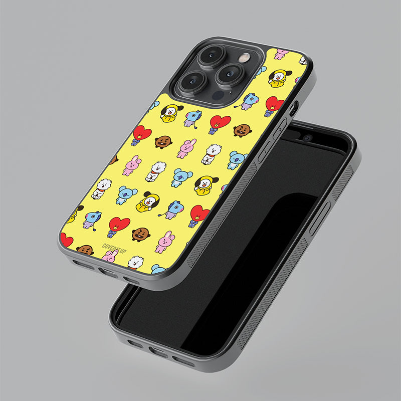BT21 Pattern Yellow Glass Case