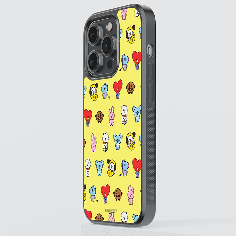 BT21 Pattern Yellow Glass Case