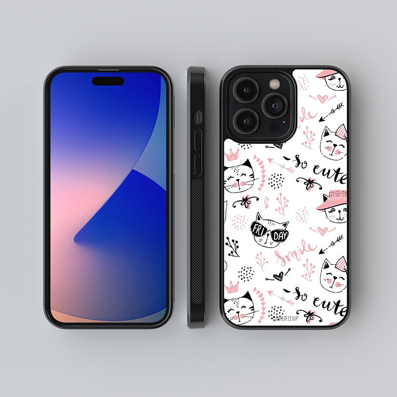 Cute Cat Pattern Glass Case