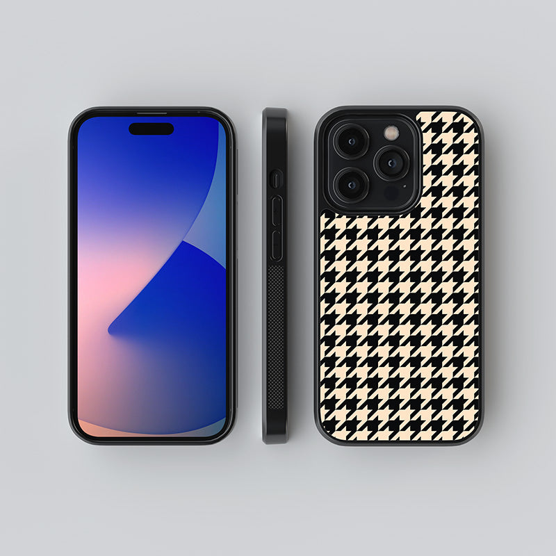 Beige Hounds Tooth Pattern Glass Case