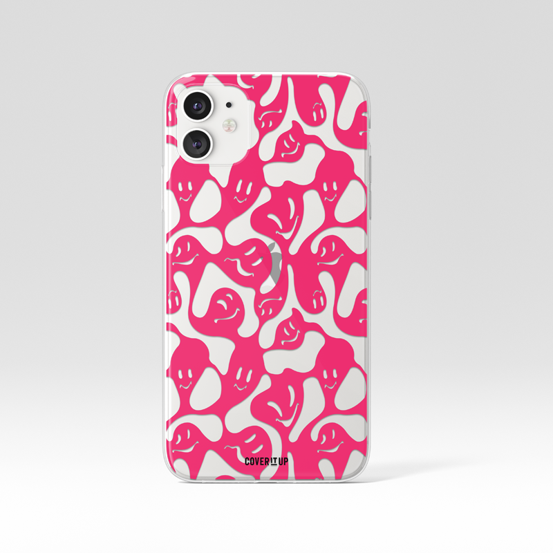 Distorted Pink smiley Clear Silicone Case