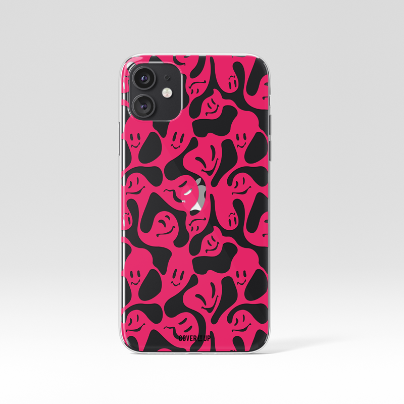 Distorted Pink smiley Clear Silicone Case