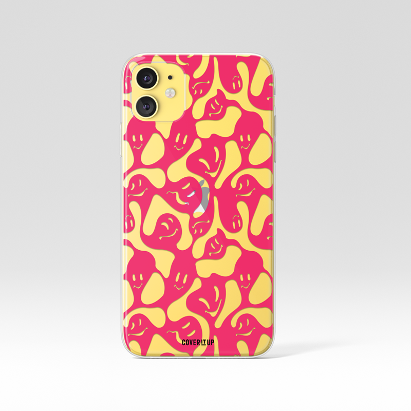 Distorted Pink smiley Clear Silicone Case