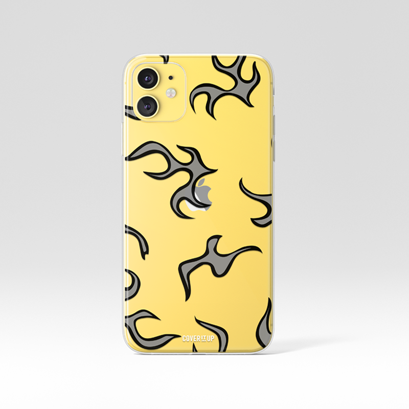 Grey Flame Pattern Clear Silicone Case