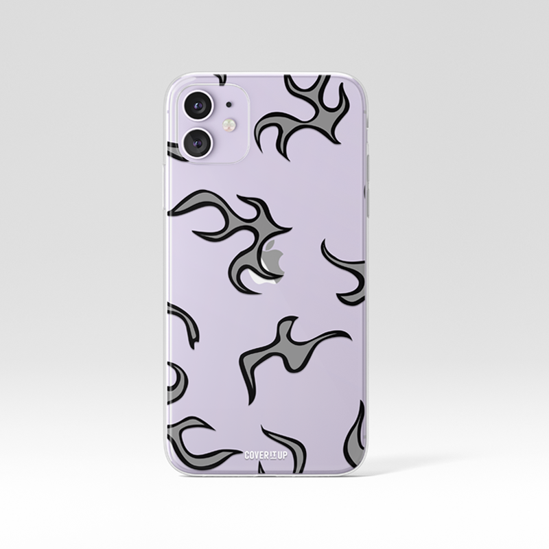 Grey Flame Pattern Clear Silicone Case