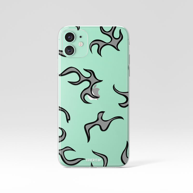 Grey Flame Pattern Clear Silicone Case