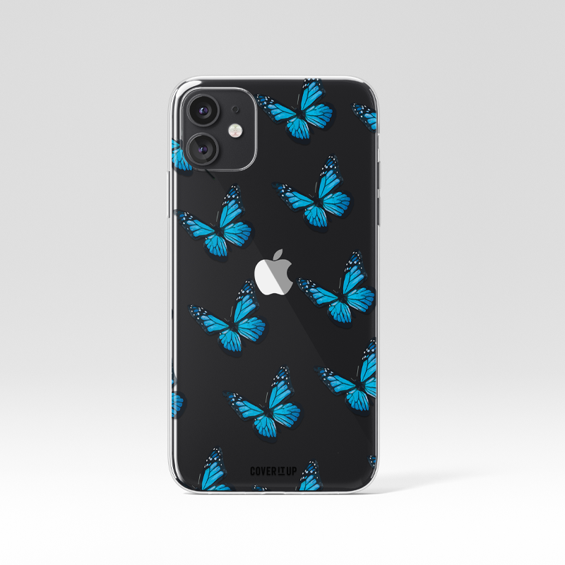 Turquoise Butterfly Pattern Clear Silicone Case