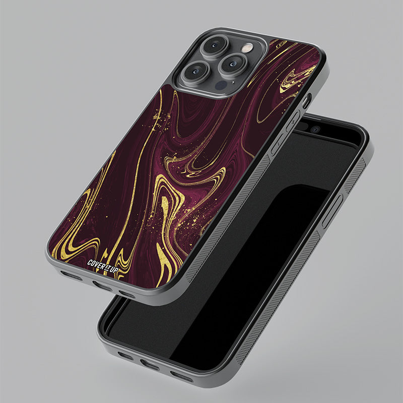 Liquid Luxury Gold Maroon Glass Case