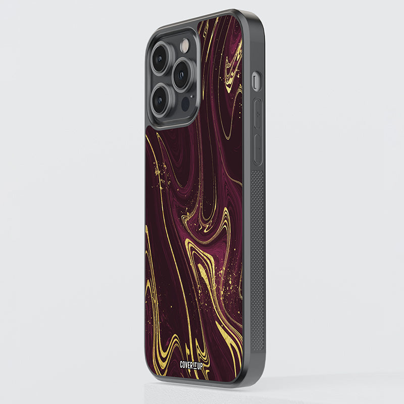 Liquid Luxury Gold Maroon Glass Case