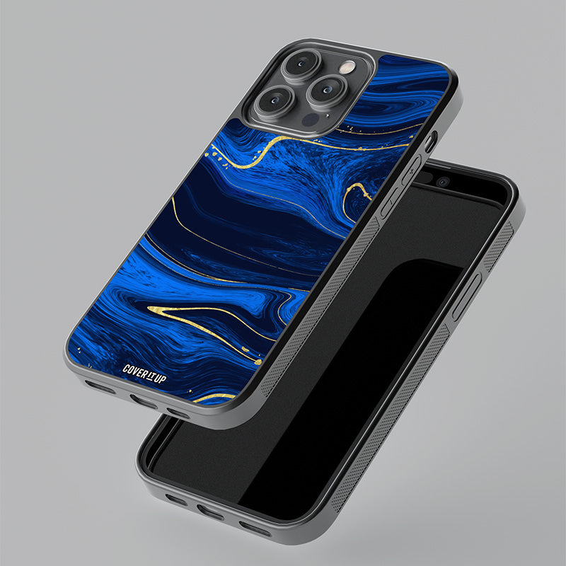 Liquid luxury Gold Blue Glass Case