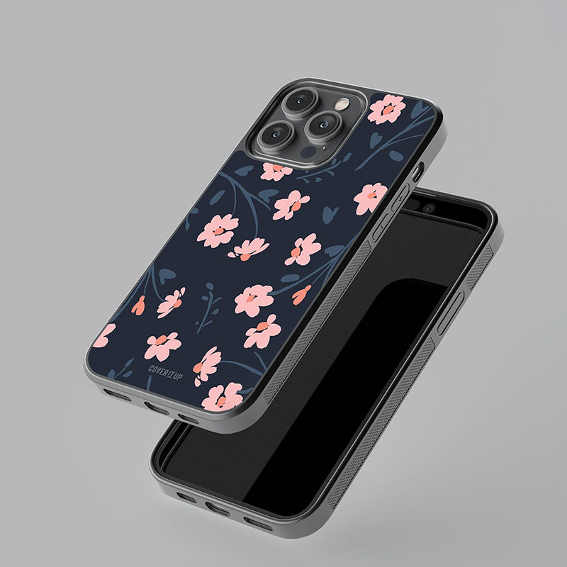 Tiny Peach Flowers Glass Case