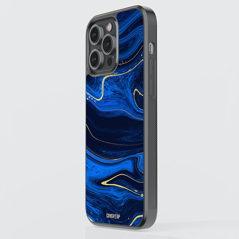 Liquid luxury Gold Blue Glass Case