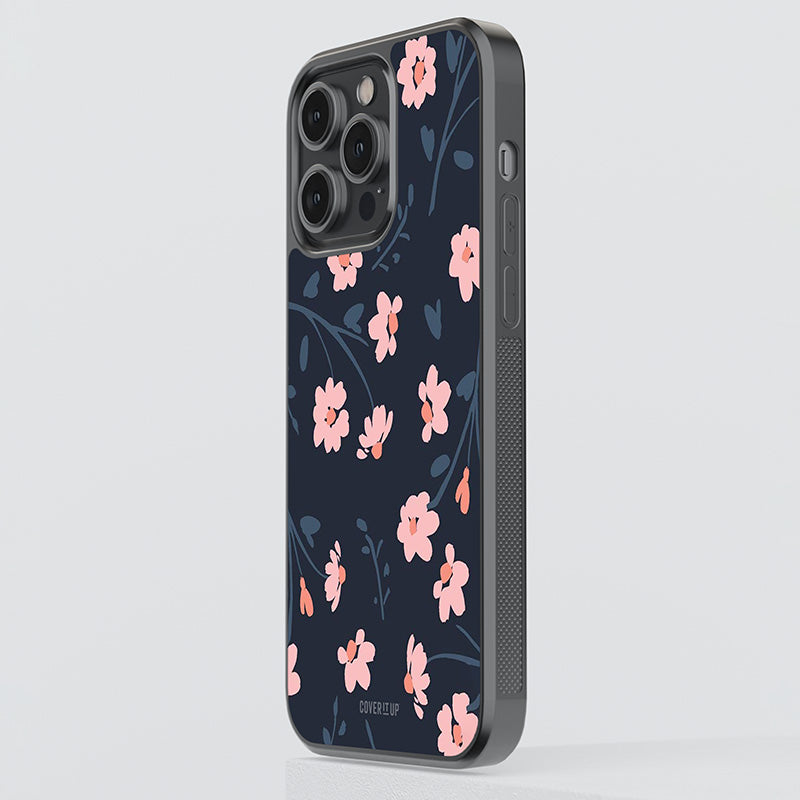 Tiny Peach Flowers Glass Case