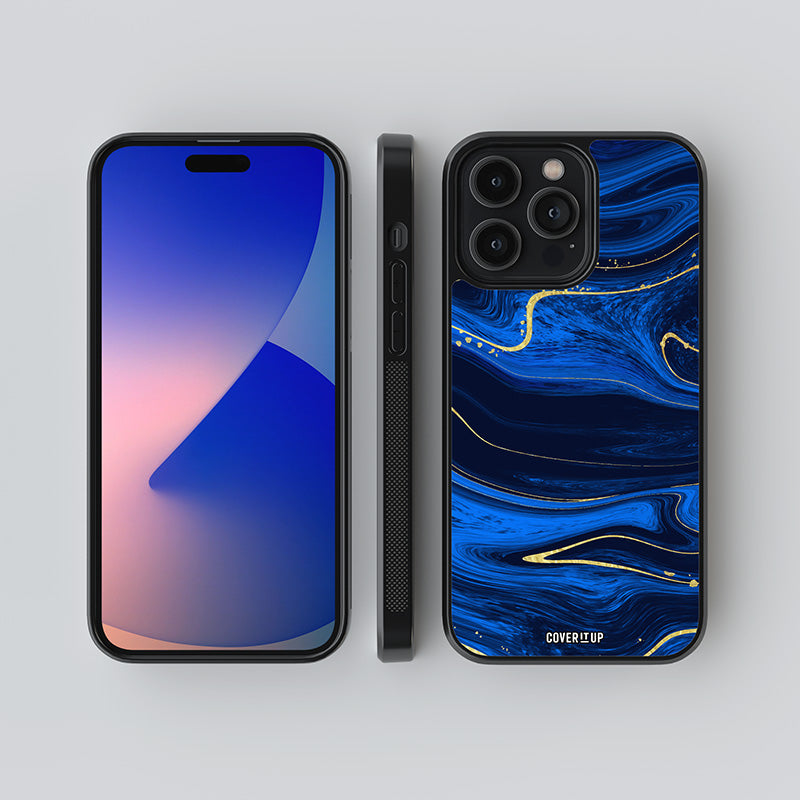 Liquid luxury Gold Blue Glass Case